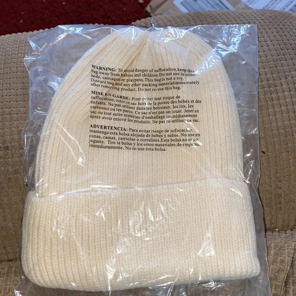 Beanie Smiley Face Unisex Hat Vintage White OS - Picture 3 of 3